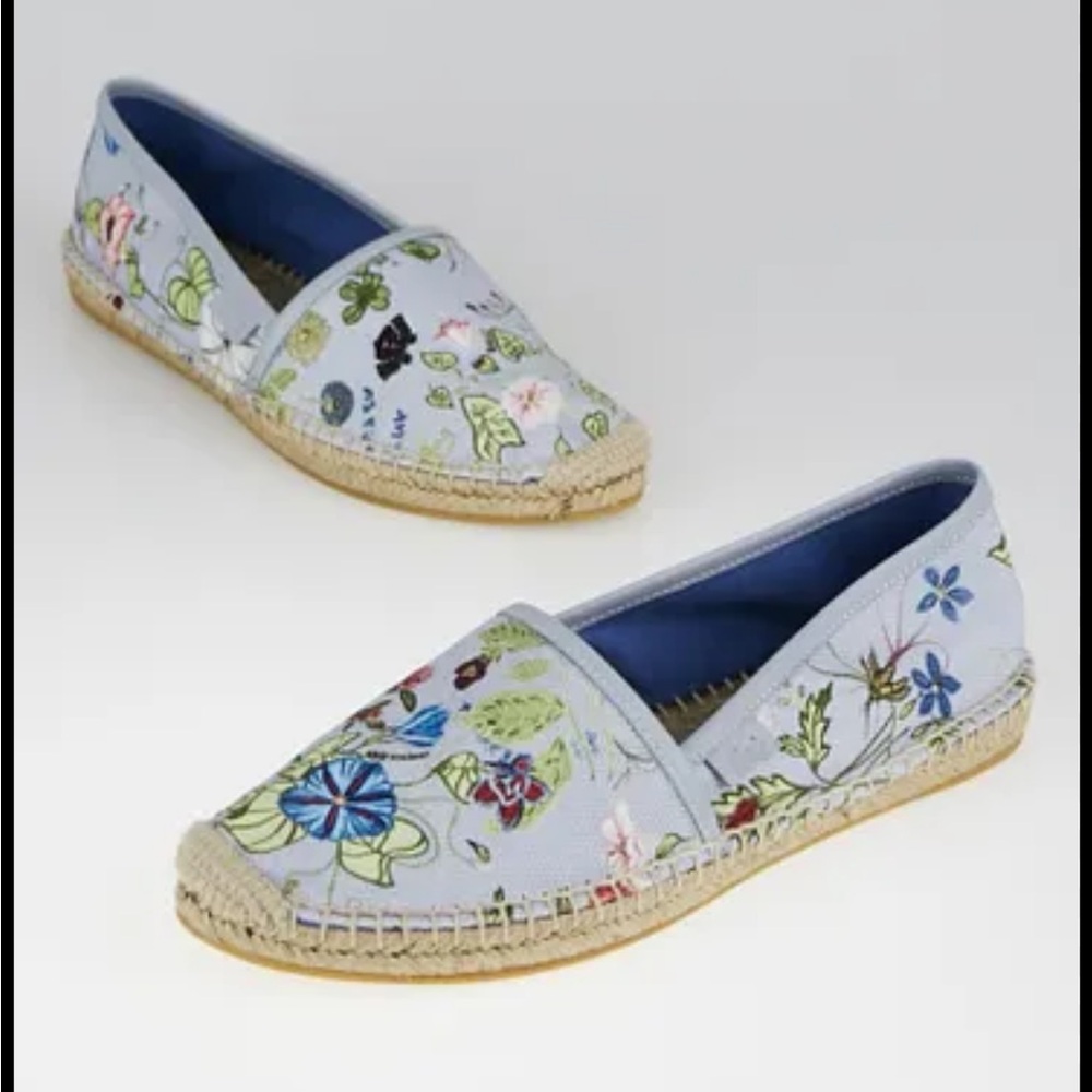 GUCCI Floral Blue  Espadrilles Summer Slip Sandals Womens Size 37